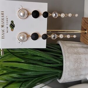 Isaac Mizrahi Gold Black Pearl Rhinestone Dangle Earrings